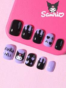 Sanrio Sanrio Kuromi 24Pcs Short Square Nail Sanrio Tip Press On Nails Cute Kuromi Design Perfectly Fits Acrylic Fake Nail Set,Including 1 Jelly Glue And 1 Nail File ,Hello Kitty Nails For Children And Girls Daily Life Use Nail Supplies Nails