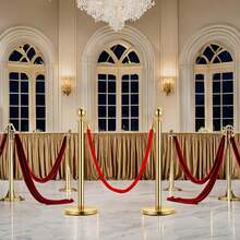 Gold Stanchion Post, 5 Ft Red Vel-Vet Rope Red Carpet Ropes And Poles, Stainless Steel Crowd Control Barriers Used For Theaters Parties Wedding Museums Exhibition - Gold-5 Columns - View 6