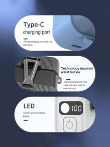 1 Stück USB-Ventilator Taillenlüfter tragbarer Halsventilator mit starkem Wind Power-Bank LED-Beleuchtung für Familie, Outdoor, Arbeit