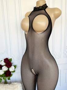 Biancheria intima sexy per donne, abbigliamento da donna novelty, collant in rete trasparenti, tutina con apertura sul petto, calze a rete aperte, body a rete, biancheria intima sexy da donna, adatto come regalo per anniversari o serate di fiducia