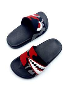 1 双儿童卡通 PVC 防滑平底拖鞋，适合室内和室外、家居、浴室、夏季