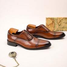 Giày da trang trọng dành cho nam Giày công sở Oxford cổ điển, Giày công sở ba khớp dành cho quý ông, thoáng khí, chống mài mòn, cổ điển, thoải mái, giày cưới có dây buộc - màu nâu - Xem 3