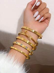 Classic Luxury 18K Gold-Plated Stainless Steel Bracelet Set, Ladies Fashion Four-Leaf Clover Set, Suitable For Ladies Party, Daily Wear, European And American Style, Personalized, Generous, Luxury Square Crystal Zirconia Wristband, Wedding Jewelry Set, Gifts For Girls, Ladies, Relatives, Friends, Beautiful Wedding, Birthday, Valentine's Day, Mother, Mother, Mother's Day, Gifts