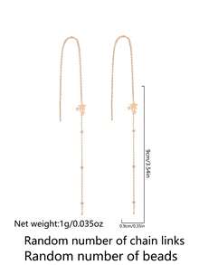 Nooxian 1 对时尚韩式锆石爪流苏穿孔耳环（珍珠位置和数量随机，链环随机） - 金黃色 - 查看 7