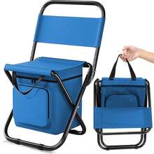 Sillas Plegables Camping, Silla Plegable Portátil con 10 L Bolsa Térmica, Plegable Silla de Pesca para Acampar al Aire, Capacidad de Carga 130 kg para Pesca, Playa, Picnic y Exteriores. (Azul) - Azul - Ver 2