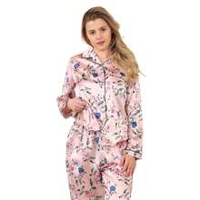 Luxury Satin Floral Pyjama Set – Long Sleeve, Button-Up & Pockets - Baby Pink - View 6