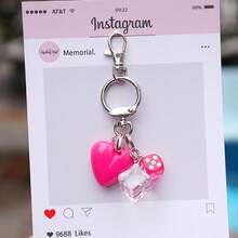 Resin Heart Keychain Acrylic Dice Y2K Bag Charms Keychain Summer - Multicolor - View 8