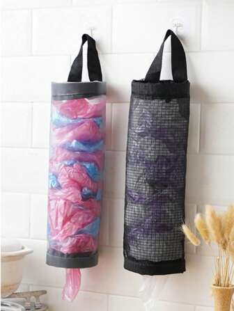 1 pieza Dispensador de bolsas de plástico, soporte para bolsas de basura de malla plegable y transpirable, organizador colgante lavable adecuado para varios tipos de habitaciones
