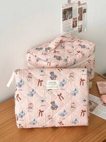 Bolsa de cosméticos de tela suave con estampado de muñeca, estuche con cremallera para maquillaje dulce y lindo para almacenamiento, adecuado para el hogar, viajes y salidas