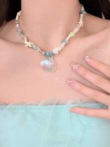 1pc Bohemian Shell Starfish Beaded Collarbone Chain Necklace For Women - Shell Beaded Clavicle Necklace - View 6