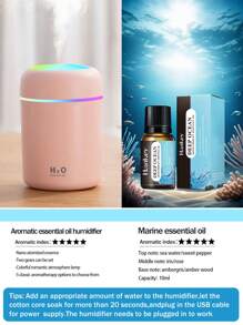Umidificatore mini colorato, capacità 300ml, alimentazione USB, 3 colori opzionali, con nebbia fredda e luce atmosferica luminosa, 5 tipi di oli essenziali aromatici opzionali. Lo spray per aromaterapia è adatto per auto, camere da letto, soggiorni, scrivanie, umidificatori per auto di piccole dimensioni, regali per l'atmosfera della camera da letto, utilizzato per l'umidificazione quotidiana dell'aria, l'integrazione dell'acqua e la prevenzione dell'essiccamento