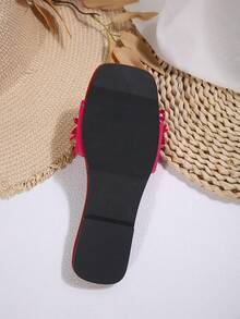 Floral Print Fashion Flat Sandals, Versatile Matching Goddess Shoes Suitable For Dates, Parties, Beach Getaways, Casual Home Wear - Hot Pink - View 8