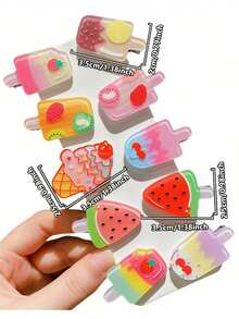 10 pièces/set Pinces à cheveux multicolores au design de glace, accessoires capillaires de style snack créatifs, nouvelles pinces pour frange, mode et mignon, convient pour les vacances, les cadeaux, les voyages - Multicolore - Voir 6