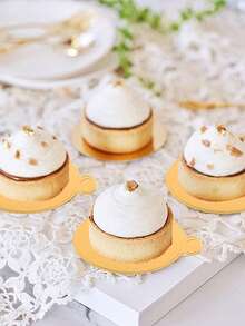 100pcs Round Mousse Dessert Gold Paper Trays, Greaseproof Durable Cake Paper Trays, Easy-Grab Handles Baking Dessert Paperboard Design For Cupcakes, Wedding Birthday Party Dessert Display - Baking Dessert Tray Cake Board Luxury Elegant Cake Tray Gelatin Tray - Golden Circle - View 4