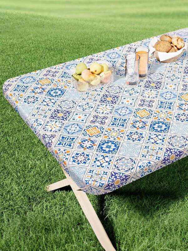 Mantel rectangular estampado de estilo bohemio de 6 pies, mantel ajustable elástico para mesa, cubierta de mesa lavable de poliéster para uso en exteriores, picnic, campamento e interiores para suministros de fiesta de cumpleaños, boda, verano, regalos, vuelta al colegio, útiles escolares, decoración de habitación