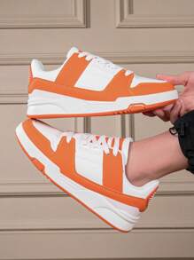 Sapatos Esportivos Casuais Confortáveis de Solado Plano à Prova d'Água com Efeito de Couro, Adequados para Uso Externo, Todas as Estações