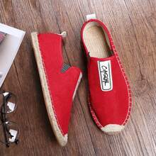 Zapatos de pescador de lona con suela de cuerda para hombre, transpirables, absorben el sudor, resistentes a los olores, sin cordones, tejidos, informales, para playa y vacaciones