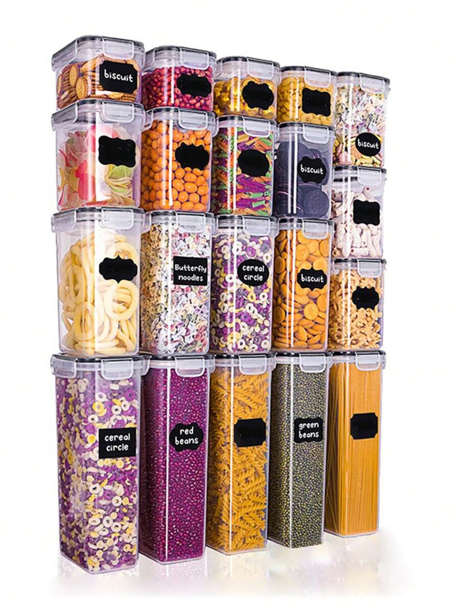 Asnews 6/11/24pcs Airtight Food Storage Containers With LIDS, Plastic Kitchen And Pantry Organization Labeled Jars For Grain Flour And Pasta,Storage And Organization,Stocking Stuffers For Adults,Kitchen Gadgets - Đen và trắng - Xem 1