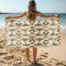 1件装，蓝橙色花卉图案沙滩巾，轻便、速干、吸水性强，71英寸 x 31.5英寸