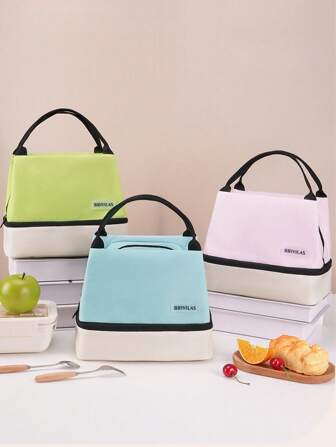 1pc Dopamine Ribbon Lunch Bag, Square Shaped Fresh-Keeping Ice Pack, Insulated Ice Pack, Simple And Fashionable Bento Insulated Bag, Back To School, Outdoor Carrying Bag