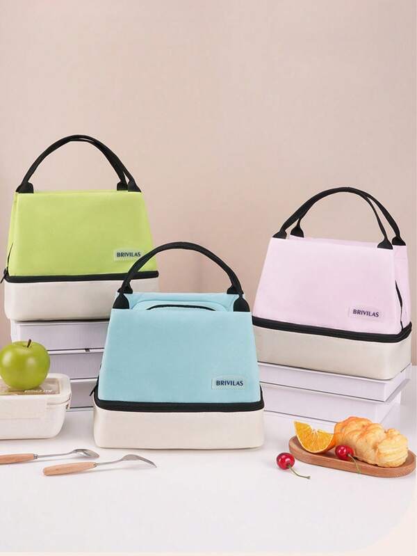 1pc Dopamine Ribbon Lunch Bag, Square Shaped Fresh-Keeping Ice Pack, Insulated Ice Pack, Simple And Fashionable Bento Insulated Bag, Back To School, Outdoor Carrying Bag