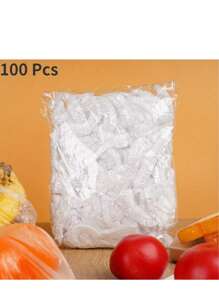 1 Pack Of 50-100pcs/300-500pcs Clear Plastic Bowl Covers, PE Plastic Film Wrap, Kitchen Essential To Keep Food Fresh, Fruit Preserving Film Cover, Food Wrap Bags, Preserving Film Sleeves