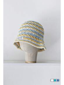 1pc Dopamine Ombre Woven Straw Hat, Women Summer Beach Floppy Sun Hat, Breathable Knit Hollow Bucket Hat, Versatile Straw Sun Hat For Summer - Colorful Striped Straw Hat - View 20