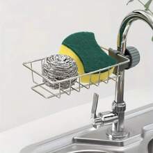 1 stuk roestvrijstalen kraan opbergrek - voor keuken gootsteen-kraan accessoires, voor sponzen, borstels, handdoeken en schoonmaakgereedschap plaatsing, hangende mand spons afvoerrek, gootsteen opbergrek, vaatdoek rek, huishoudelijke vaatdoek afvoerrek hangende mand