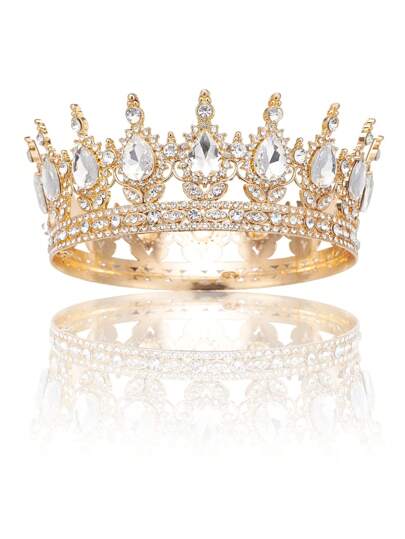 1pc Bride Gold Crown Headpiece, Crystal Princess Tiara, High-End Wedding/Birthday Crown