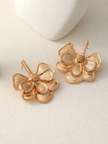 2pcs Enamel Pink Floral Earrings, French Gentle And Elegant - Plated Exaggerated Earrings - Multicolor - View 15