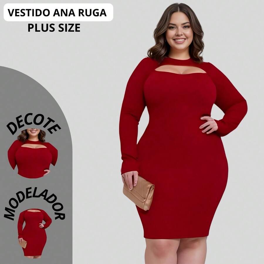 Plus Size Dresses - 酒紅色 - 查看 1