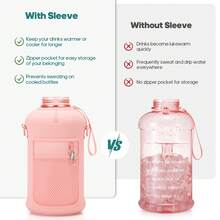 UKEIN Half Gallon Water Bottle With Storage Sleeve, 74oz Large Water Bottle With 2 Lids(Straw Lid And Chug Lid), Big Sports Water Jug For Gym With Strap, Drink Container With Handle - 粉紅色網格 - 查看 5