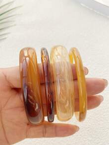 4 件复古树脂琥珀纹理亚克力手镯，时尚百搭，适合女性日常佩戴 - 多色4件式手鐲 - 查看 10