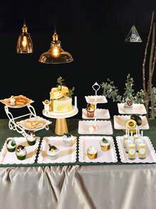 Set de 2 piezas de plataformas para pasteles de plástico blanco, set de plataforma de 3 niveles para exhibir magdalenas, galletas, postres y 1 pieza de bandeja para postres, adecuado para baby showers, tés, bodas, fiestas de cumpleaños, revelación de género, decoraciones de baby shower