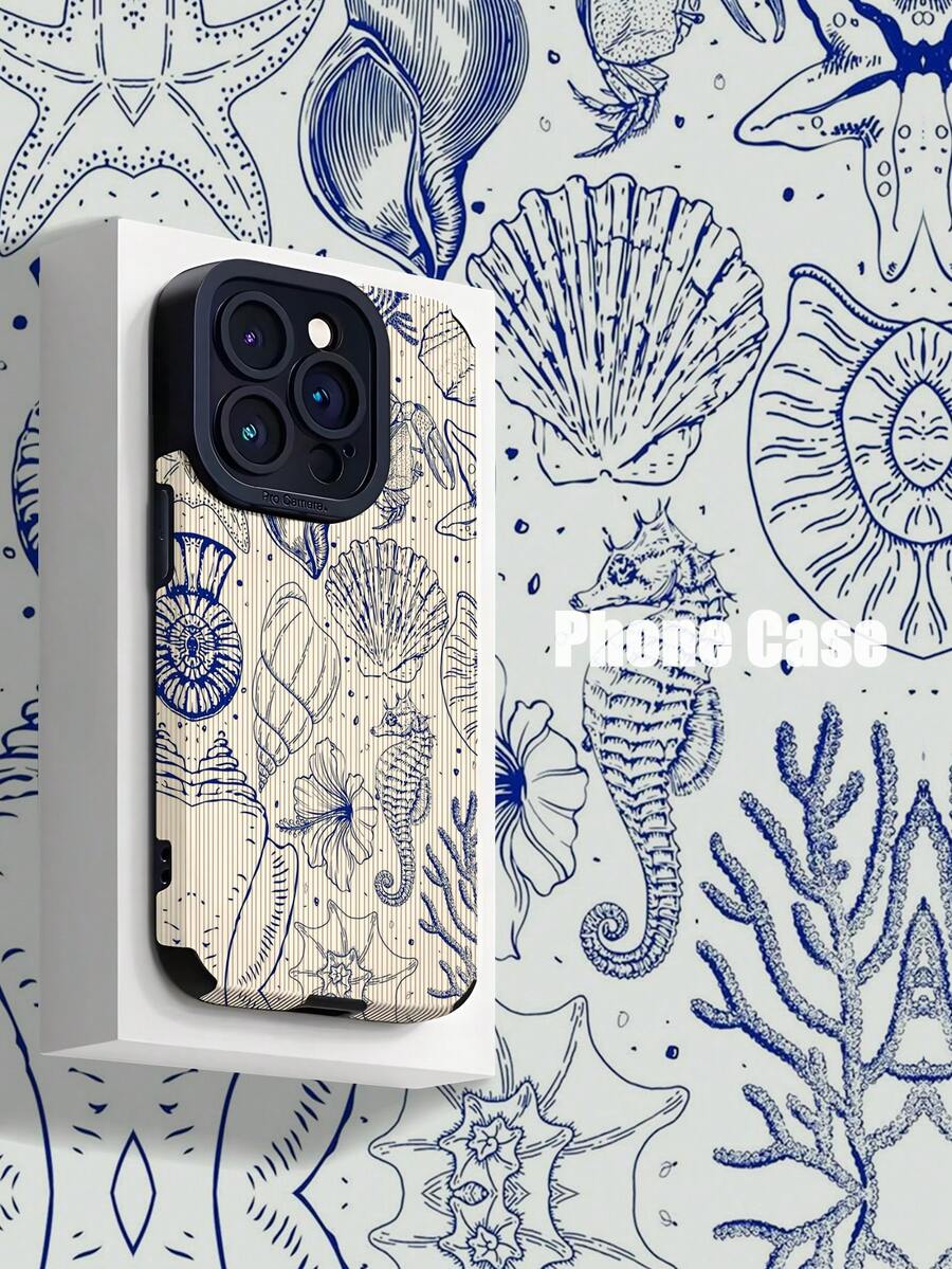 1pc Minimalist Striped Ocean Graphic Faux Leather Soft Shockproof Phone Case Compatible With Iphone 16/16 Plus/16 Pro/16 Pro Max And - Multicolor - View 1