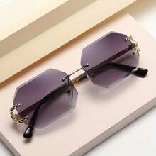 Stylish Oversized Gradient Fashion Sunglasses For Women Polygonal Frameless Fashion Sunglasses For Summer Beach Vacation,Outdoor,Travel