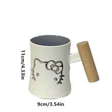 Sanrio (Authorized) New Sanrio Wooden Handle Creative Couple High-End Double-Layer Contrast Coffee Cup, Large Capacity Multifunctional Cup,Can Be DIY, Suitable For Various Scenarios, High Appearance, Suitable For Holiday Gifts And Party Gifts, Christmas Friendship Gifts, Birthday Gifts (15 Ounces)