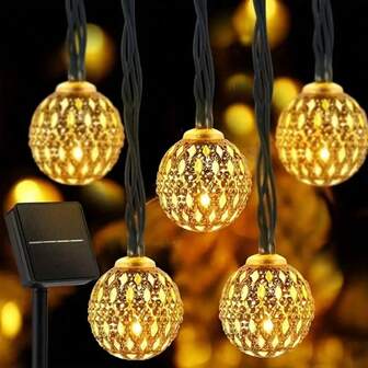 1 件 20/30 LED 摩洛哥球太阳能灯串，带 8 种照明模式，防水悬挂花环灯笼灯，适用于家庭花园露台灌木小径露营婚礼派对生日节日装饰，户外花园照明，适用于小路、庭院、露台