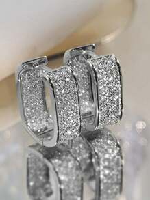 1 par de aros de aro de gota simple, pendientes de gota dorados gruesos, pendientes en forma de U, pendientes de aro ovalados con circonia artificial brillante, joyas elegantes y delicadas para mujer, regalo perfecto para ella
