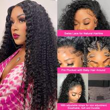 36inch Deep Wave Wig 13x4 Transparent Lace Front Wig Brazilian Human Hair Wig Soft Wig Pre Plucked 180 Density Natural Bling Hair - Natural Black - 查看 9