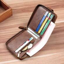简约时尚商务风格PU拉链钱包男士钱包迷你钱包钱包男士钱包真皮小钱包 - 棕色 - 查看 3