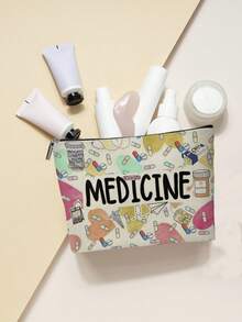1Pc Makeup Bag Chic Paris Theme Fun Travel Gift Cute Inspirational Quote Decoration Medical Assistant Pill Pattern Makeup Storage Bag Large Capacity Lightweight Multipurpose And Durable Foldable With Zipper Closure Multifunctional Coin Purse For Daily Use And Travel Small And Exquisite Gift - Multicolor - View 5