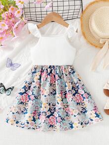 Set de rochii de top tricotat cu curea de umăr cu imprimeu floral și fustă cu imprimeu floral, vară - Multicolor - Vizualizare 2