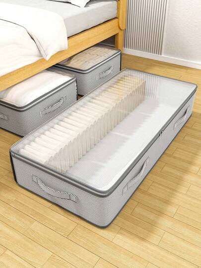 1PC Gray Bed Bottom Storage Bag, Under Bed Storage Bag, Fully Utilizing The Space Under The Bed, Foldable Storage Bag, Clothing Storage Bag, Quilt Storage Bag, Miscellaneous Storage Bag, Toy Storage Bag, Transparent Top Storage Bag Can Be Seen For Easy Searching, Suitable For School Dormitory Home Storage, Large Capacity Miscellaneous Storage Bag