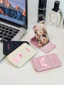 1 pezzo Specchio per trucco portatile personalizzabile, specchio piccolo in pelle PU, pieghevole, specchio da toeletta da viaggio, adatto come regalo, elemento essenziale da viaggio, specchio cosmetico da scrivania - ovunque e in qualsiasi momento