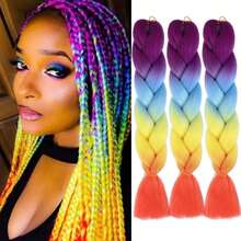 Extensiones de cabello trenzado 24 pulgadas, extensiones de cabello a crochet de alta temperatura con efecto ombre arcoíris, 1/3 piezas - Multicolor - Ver 18