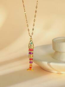 1pc Fashionable Handcrafted Colorful Glazed Cute Fish Pendant Necklace, Vibrant And Adorable For Spring And Summer, 316L Stainless Steel Non-Fading Gold Color Waterproof Women Jewelry, Ideal For Daily Wear, Occasions, Birthday, Mother's Day Gift