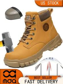 Giày bảo hộ lao động thời trang nam, giày leo núi ngoài trời có mũi thép, giày bảo hộ cao cổ cỡ lớn, giày bảo hộ công nghiệp xây dựng nhà kho cho mùa xuân, thu và đông. - Màu vàng - Xem 12