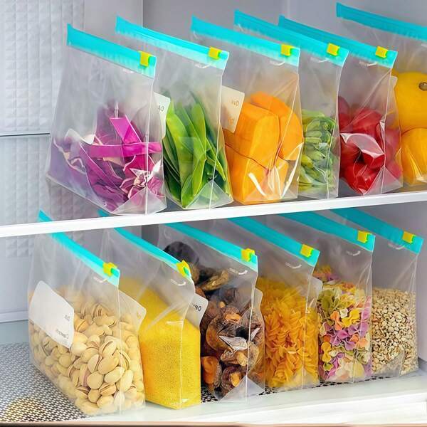 40pcs Reusable Ziplock Food Storage Bags - Resealable Plastic Bags For Fruits, Vegetables, Grains And Meats - Perfect For Fridge Organization, Birthday Parties, Weddings, Hotels, Schools, Back To School, Christmas, Halloween And More