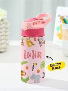1pc Custom Name Stainless Water Bottle With Silicone Straw, Custom Water Bottle, 12oz - 350mL, Personalized Name Insulated Cup, Personalized Stainless Water Bottle, Custom Names Insulated Leak Proof Lid, 5 Colors Available, Stainless Cup, Stainless Bottle, Spill-Proof Lid, First Day Of School, Back To School Gift, Water Bottle For Party, Travel, School ,Travel Organizer ,Spring+Tableware - sở thú - Xem 16